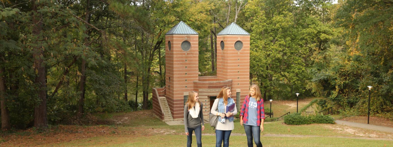 CIU students in front of the prayer towers.
